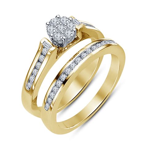 14k Yellow Gold Plated White Rd Sim Diamond Womens Wedding Bridal Ring Set 5 6 Cz Moissanite