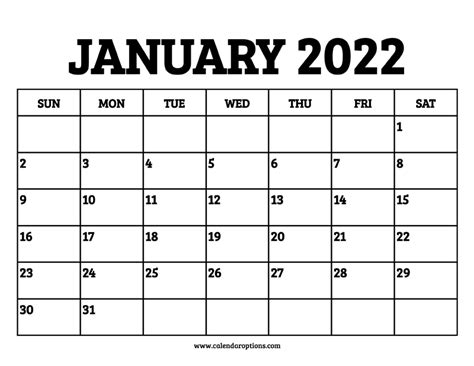 January 2022 Calendar Printable Calendar Options