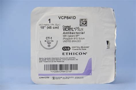 Ethicon Suture Vcp841d 1 Vicryl Plus Antibacterial Undyed 8 X 18