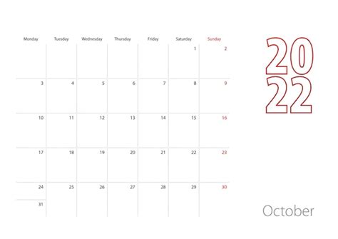 Calendario Para Octubre De 2022 En Diseño Moderno Plantilla De