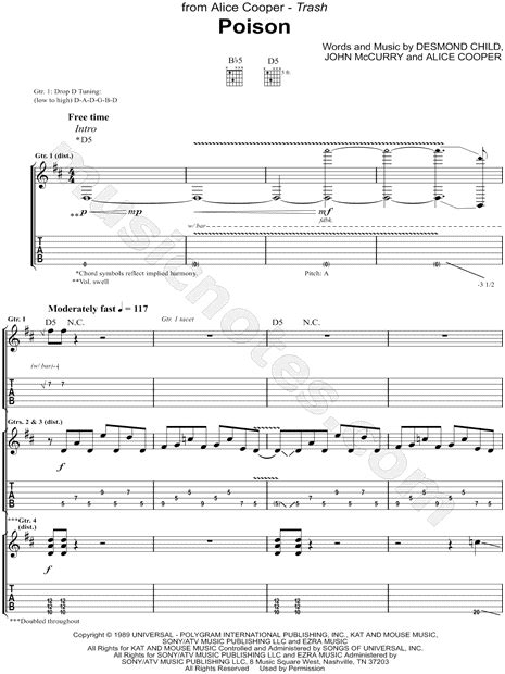 Alice Cooper Poison Guitar Tab In D Major Download And Print Sku