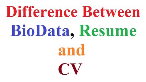 Here let us understand the difference between biodata, cv, and resume. Difference Between BioData , Resume and CV - YouTube