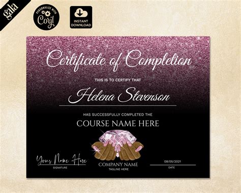 Certificate Of Completion Certificate Template Nail Etsy