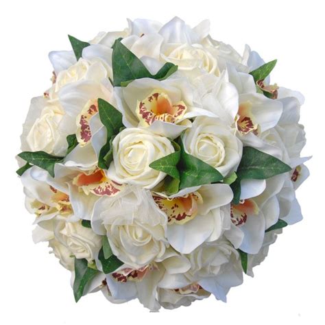 Ivory Foam Rose And Silk Orchid Bridal Wedding Posy Bouquet Artificial