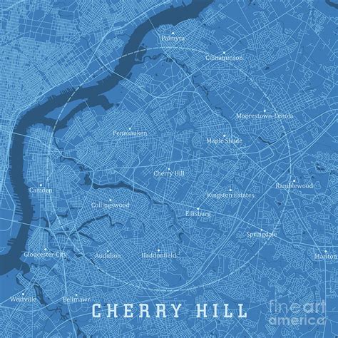 Cherry Hill Nj City Vector Road Map Blue Text Digital Art By Frank