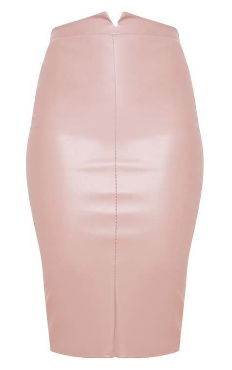 Eva Rose Faux Leather Panel Midi Skirt Prettylittlething Usa