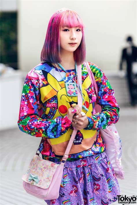 Kawaii Shinjuku Street Style W Pink Hair Mixed Prints Vintage