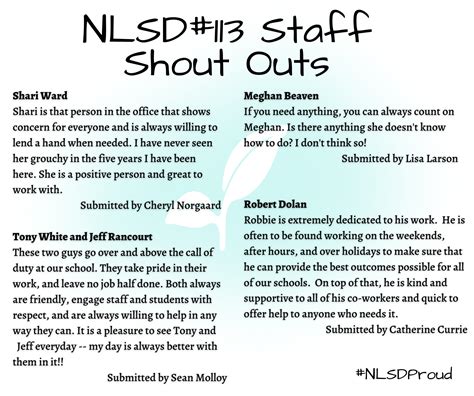 Staff Shout Outs 2021 - Shout Outs - Northern Lights School Division 