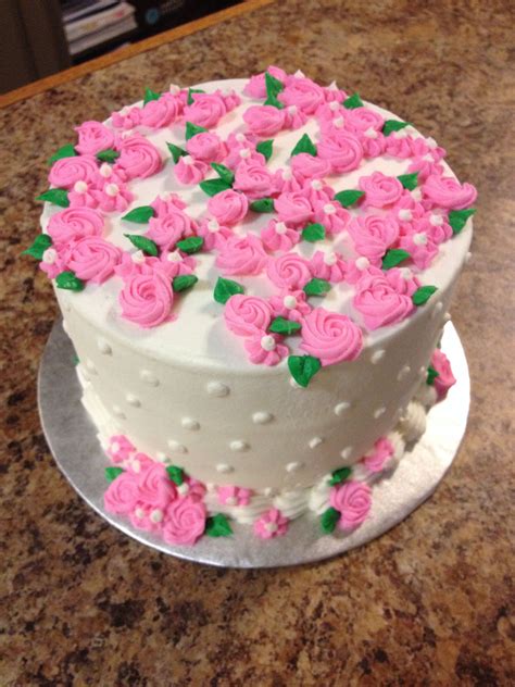 Pink Roses Birthday Cake By Karens Kaykes New Cake Cake Decorating