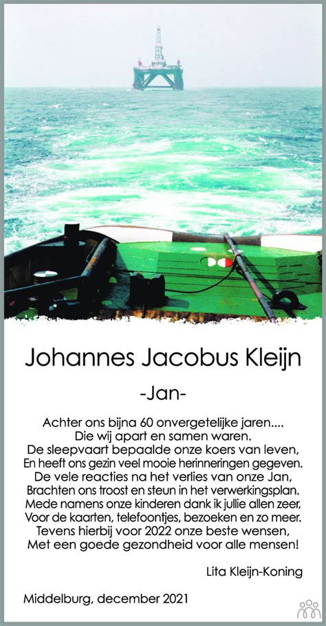 Johannes Jacobus Jan Kleijn Overlijdensbericht En