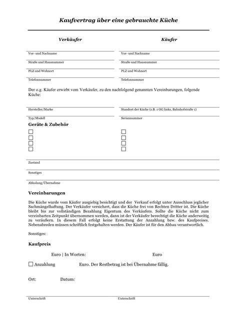 Muster zum download als pdf & word. Gratis: Kaufvertrag über gebrauchte Einbauküche/Küche | CONVICTORIUS