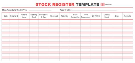 stock register book format samples templates  excel