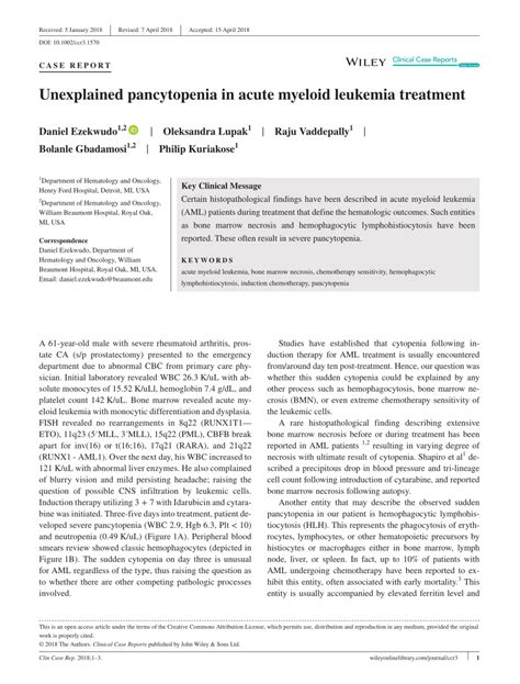 PDF Unexplained Pancytopenia In Acute Myeloid Leukemia Treatment