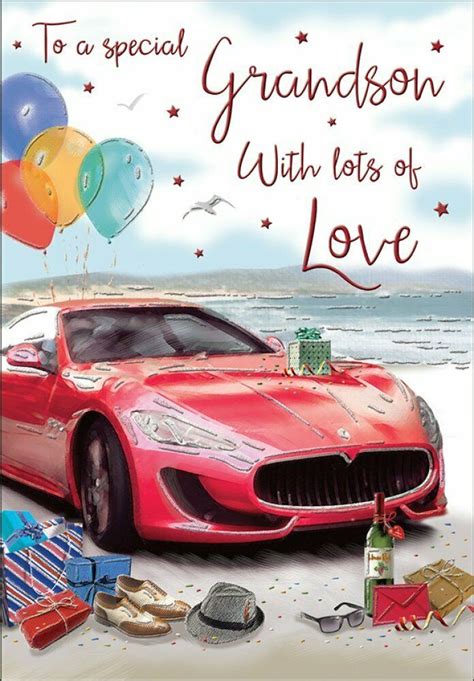 Special Grandson Birthday Greeting Card Red Sports Car 9 X 625