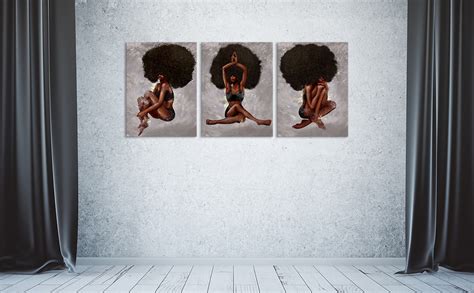 African American Wall Art Sexy Women Canvas 3 Panels Framed
