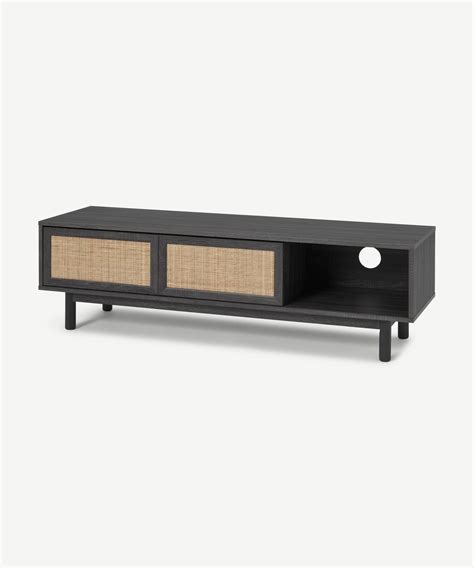 Pavia Wide Tv Stand Natural Rattan And Black Wood Effect