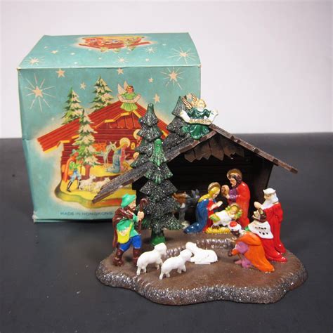 Vintage Plastic Nativity Set In Box Commodore Made In Hong