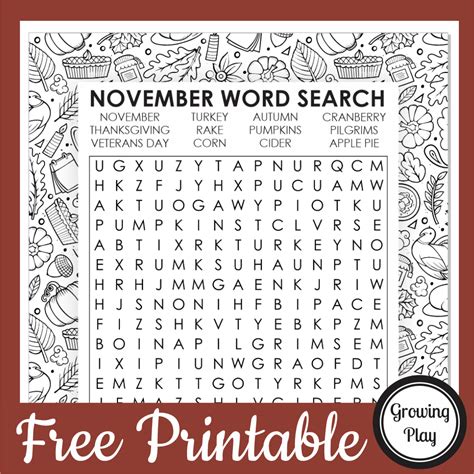 November Word Search Printable Free Printable Templates