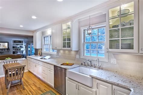 Traditional Kitchen With Linen White Cabinets Crystal Cabinets