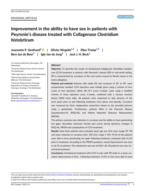 Pdf Improvement In The Ability To Have Sex In Patients With Peyronies Disease Treated With