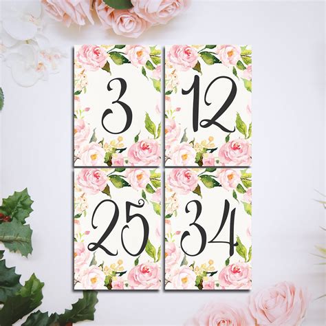 Wedding Table Numbers Printable Pink Floral 4x6 Table Numbers