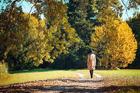 Woman Walking In A Park In Autumn Free Stock Photo Picjumbo
