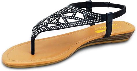 Sandals Womens Rhinestone Flat Sandals Black Comfortable Cute