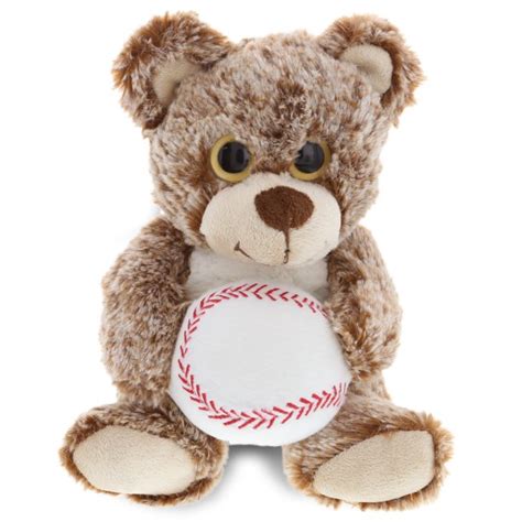 Dollibu Sitting Brown Bear Stuffed Animal With Baseball Plush Soft