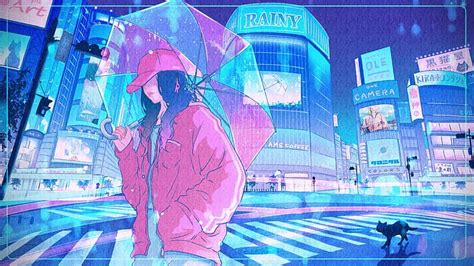 Hd Wallpaper Anime Anime Girls Tokyo Umbrella Black Cats City