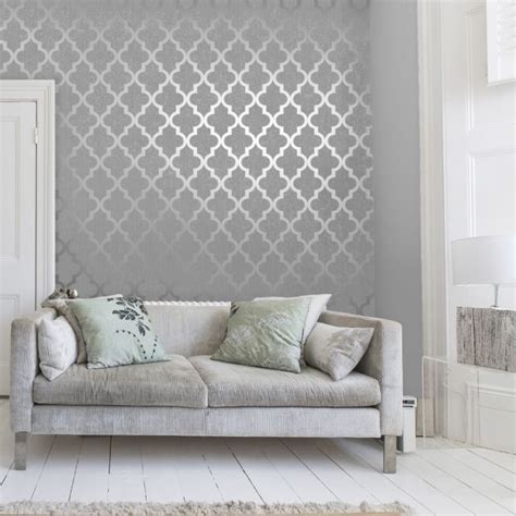 Camden Trellis Wallpaper Soft Grey Silver Silver Living Room Living
