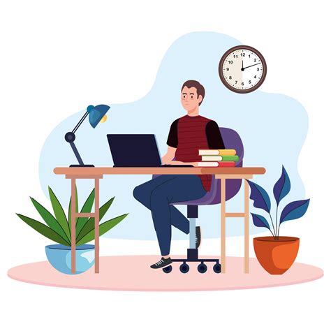 Young Male Freelancer Worker In Desk Using Laptop 2495237 Vector Art At