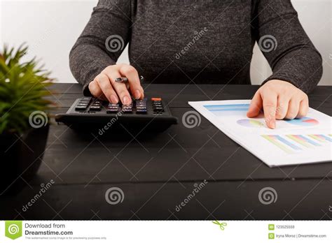 Close Up Of Female Accountant Or Banker Making Calculations Stock Image Image Of Hands