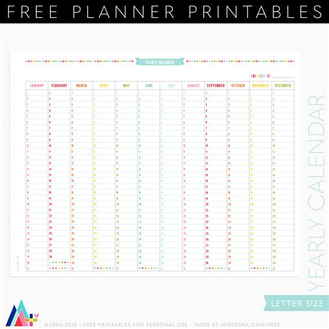 Free Yearly Calendar Planner Page Printables Miss Tiina
