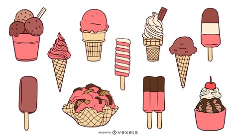 pink ice cream set vector download