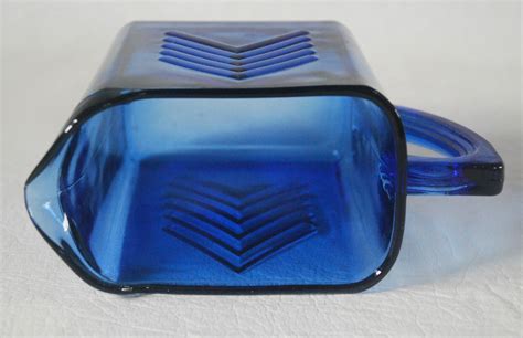 Hazel Atlas Chevron Cobalt Blue Glass Creamer Unmarked Ebay