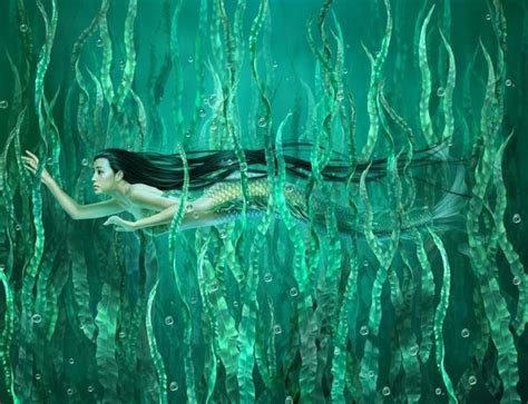 Mermaid With A Green Tail Underwater Art Mermaid Wallpapers