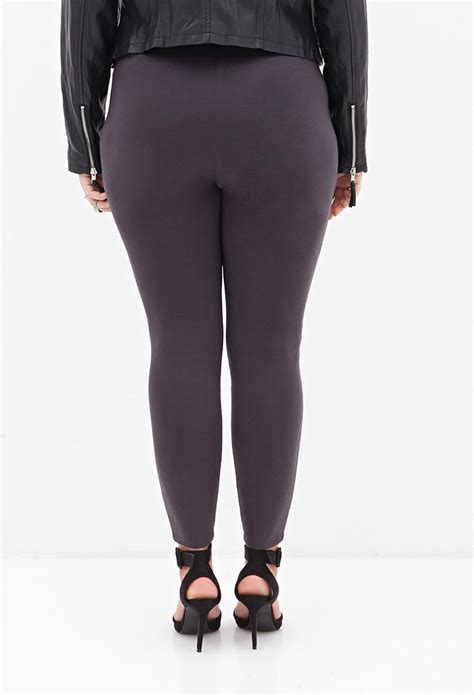 Forever 21 Plus Size Zippered Knit Leggings In Gray Lyst