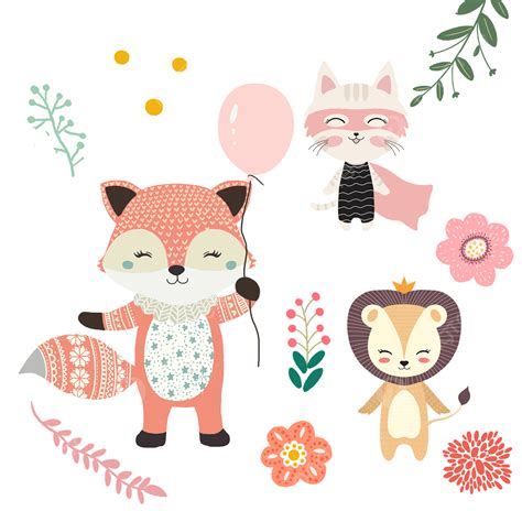 Spring Forest Animal Cartoon Combination Fox Cute Spring Forest