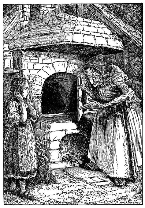 An Old Drawing Of Two Women In Front Of A Brick Oven With A Man Standing Next To It