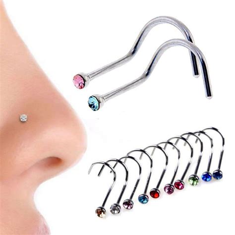 100pcs Nose Rings 10 Colors 18g Nostril Nose Ring Screw Studs Body