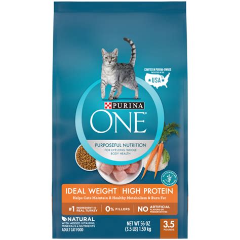 454 g, 1.4 kg, 2.8 kg & 7.5 kg bag. Purina ONE High Protein, Natural Dry Cat Food, Ideal ...