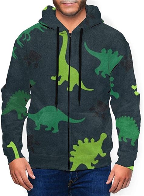 Tq1 Colorful Dinosaurs Hoodies For Men Zip Up Long Sleeve Casual