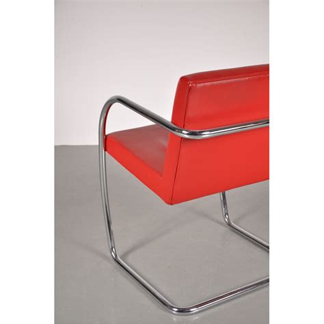 Set Of 4 Knoll Chairs In Red Leather Mies Van Der Rohe 1970s