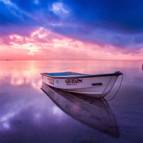 Nature Sea Beach Boat Alone Sunset Blue Pink Ipad Air Wallpapers Free