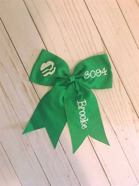 This Large Embroidered Cheer Sized Hair Bow Comes In Green For Girl Scouts With The Trefoil In