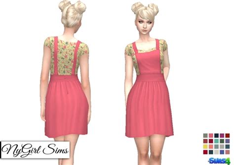 Overall Dress With Floral Tee At Nygirl Sims Sims 4 Updates