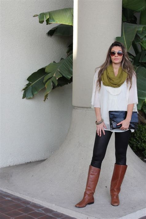 Flowy Blouse Pea Green Scarf Skinnies Boots Fall Winter Outfits Autumn Winter Fashion