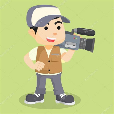 Camarógrafo Reportero Ilustración De Dibujos Animados Vector De Stock Por ©funwayillustration