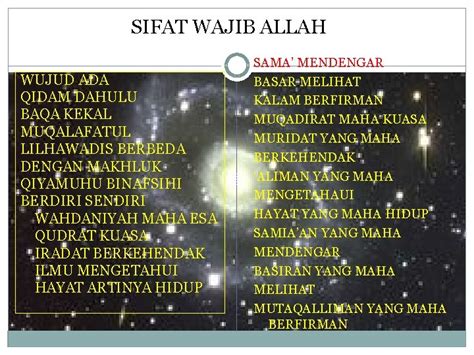 Mengenal sifat allah swt dan penjelasan. Wujud Tabel 20 Sifat Wajib Allah Dan Artinya - 20 Sifat ...