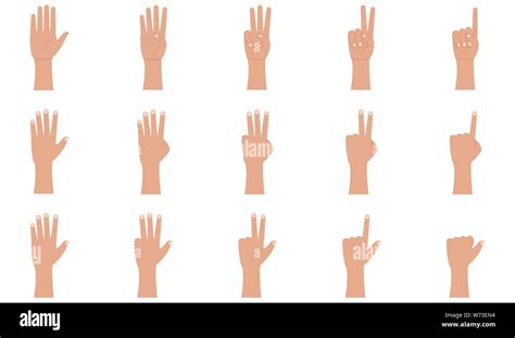 Hand Gestures Icons Set In Flat Style Palm And Wrist One Two Three